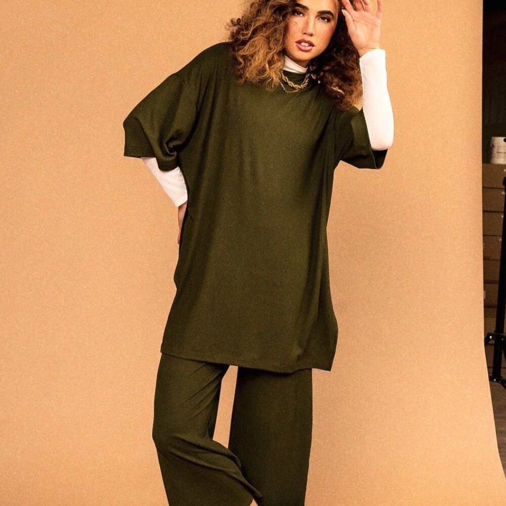 Lex Ribbed Playsuit in Olive by Dressed in LALA - Size Small